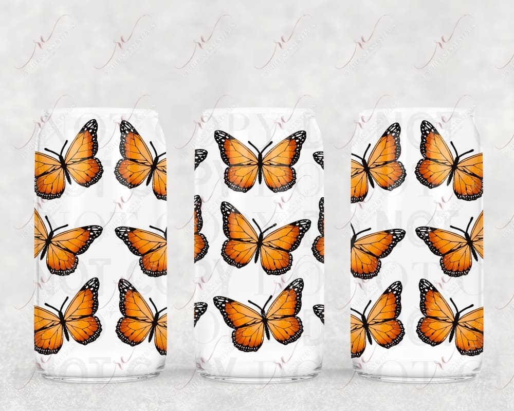 Orange Butterfly- 16Oz Glass Can Wrap Sublimation