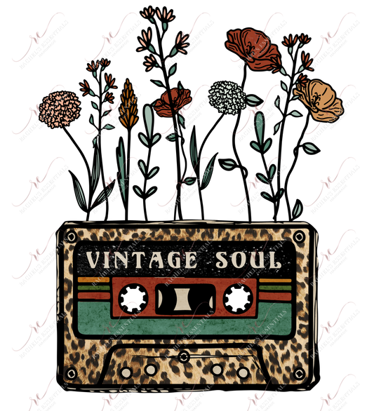 Vintage Soul Cassette And Flowers - Ready To Press Sublimation Transfer Print Sublimation