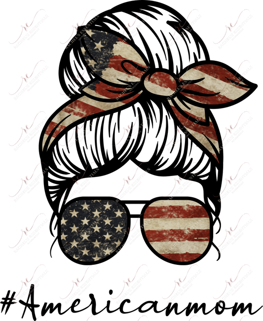 American Mom Messy Bun Flag - Ready To Press Sublimation Transfer Print Sublimation