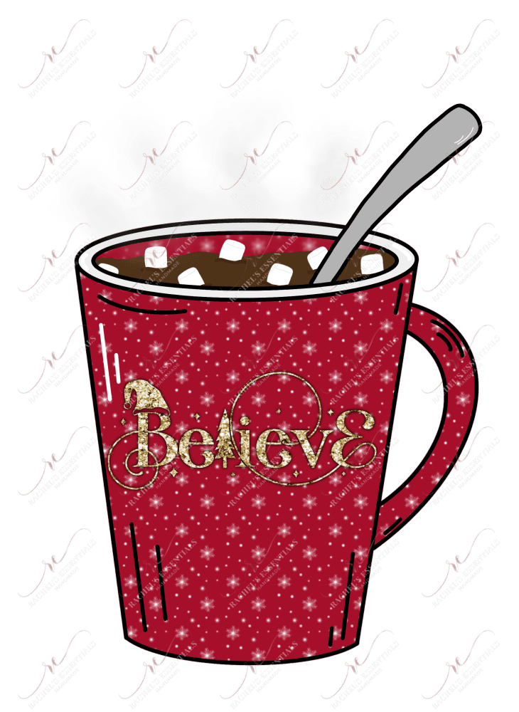 Believe Hot Cocoa Coffee Cup - Ready To Press Sublimation Transfer Print Sublimation