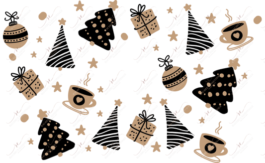 Black And Tan Christmas Trees Presents - Cold Cup Wrap Cold