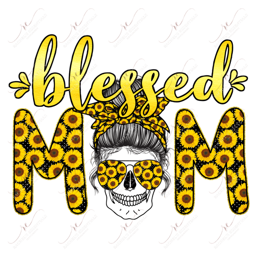 Blessed Mom Sunflowers Messy Bun Skull - Htv Transfer