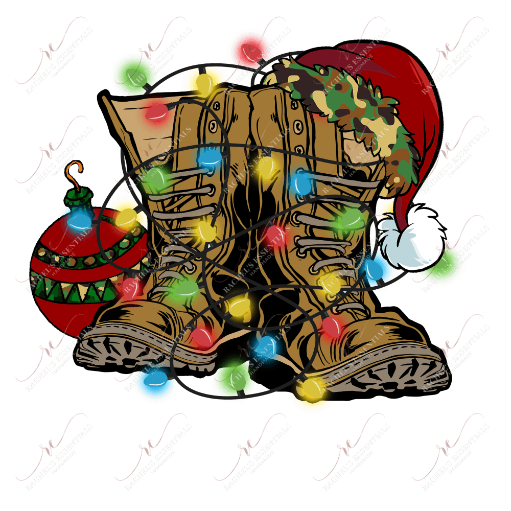 Christmas Lights Military Boots - Ready To Press Sublimation Transfer Print Sublimation