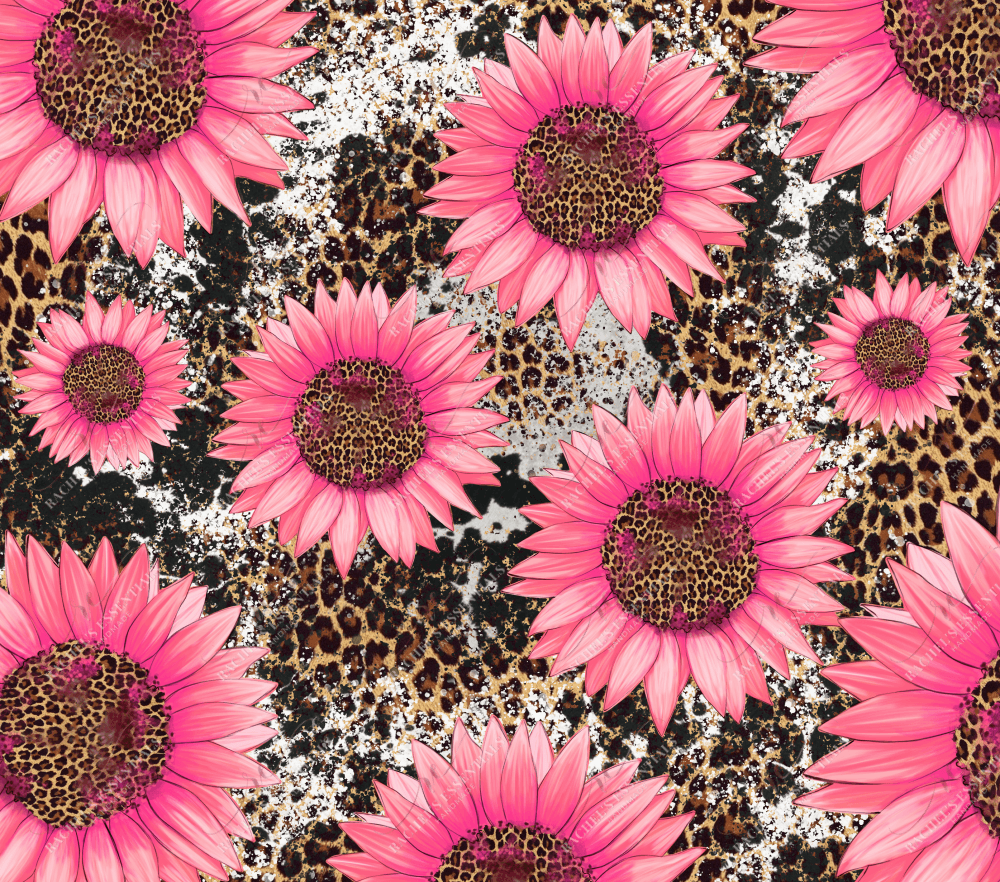 Cow Leopard Pink Sunflower- Ready To Press Sublimation Transfer Print Sublimation