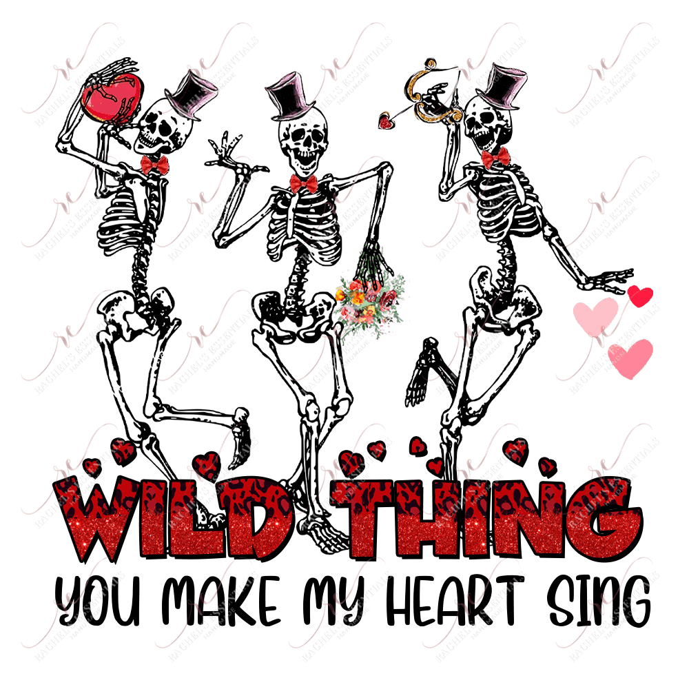 Dancing Valentine Skeletons Wild Thing You Make My Heart Sing - Ready To Press Sublimation Transfer