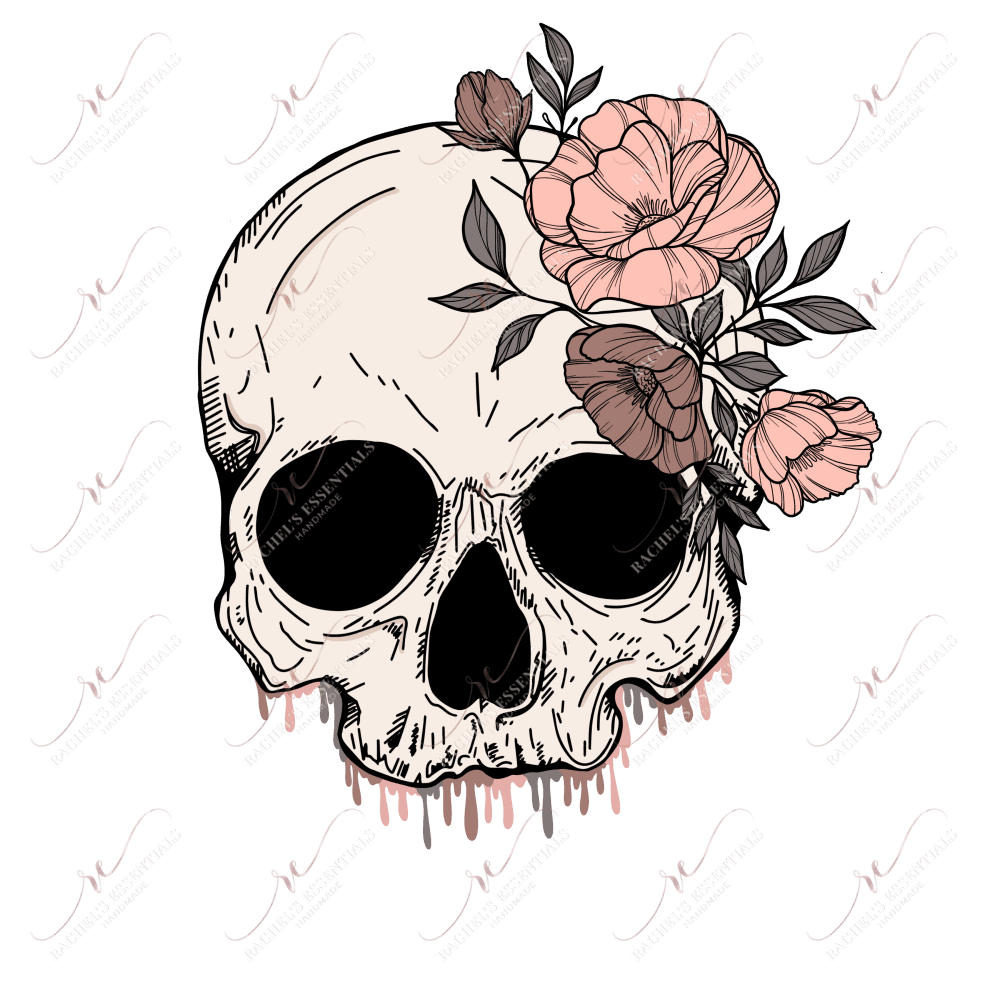 Dripping Flower Skull - Htv Transfer