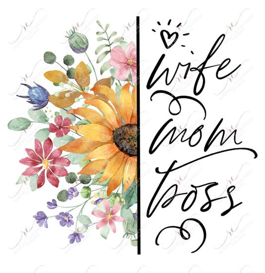 Floral Wife Mom Boss - Clear Cast Decal