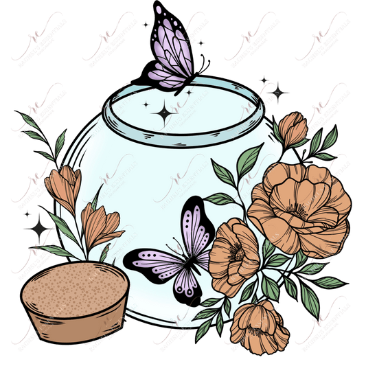 Flower Butterfly Jar Color - Clear Cast Decal