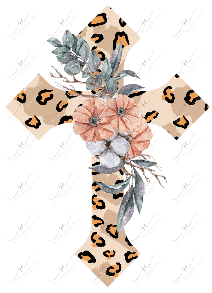 Leopard Cross With Flowers - Ready To Press Sublimation Transfer Print Sublimation