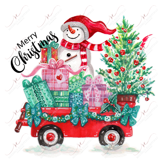 Merry Christmas Snowman Presents Wagon - Ready To Press Sublimation Transfer Print Sublimation