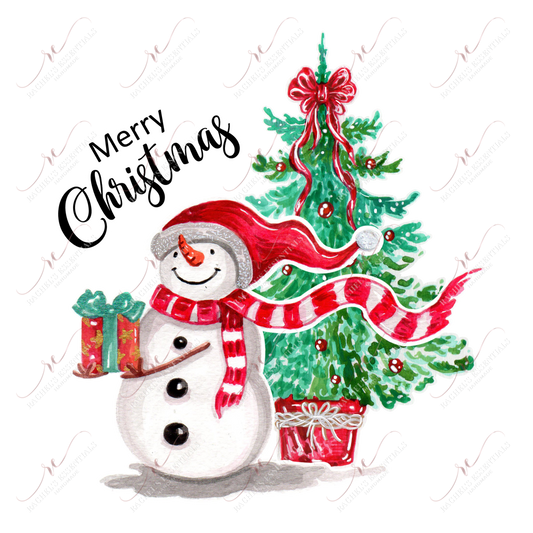 Merry Christmas Tree And Snowman- Ready To Press Sublimation Transfer Print Sublimation