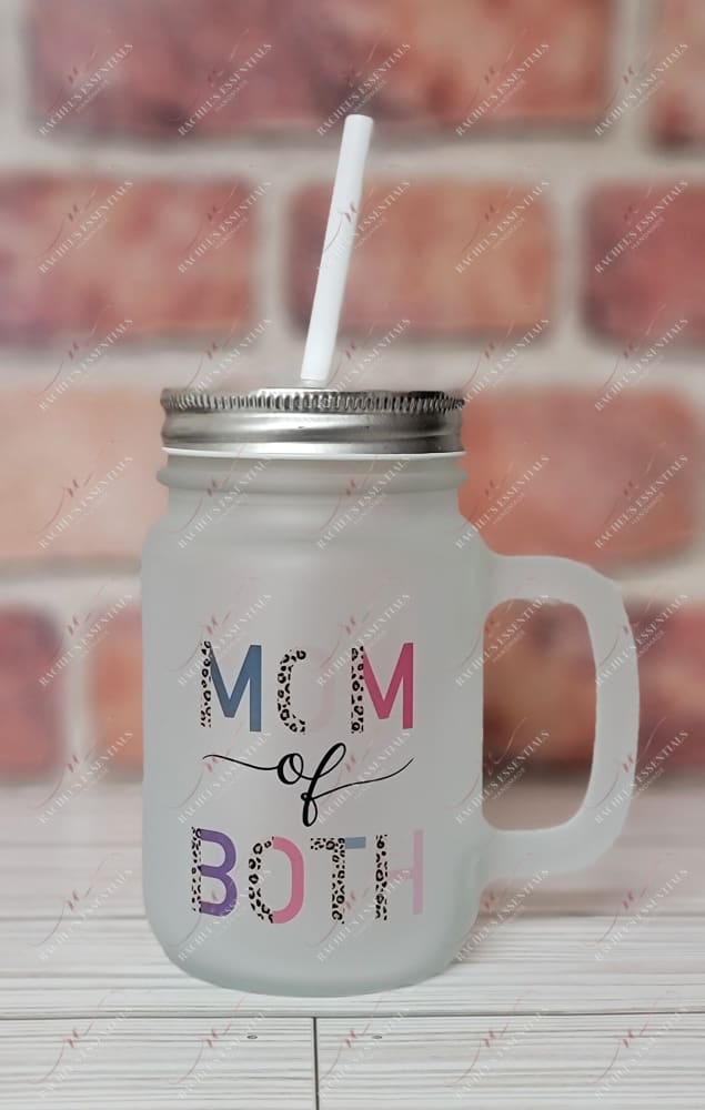 Mom Of Both - Mason Jar With Handle And Straw