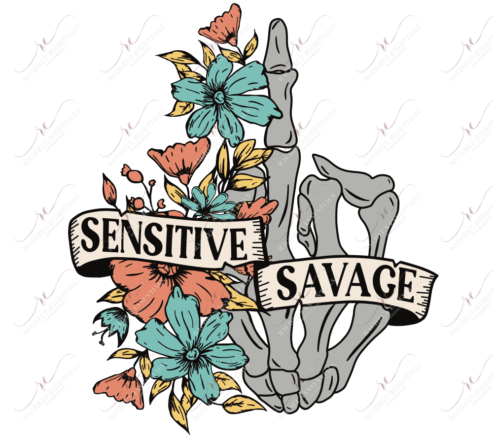 Sensitive Savage Skeleton Hand - Ready To Press Sublimation Transfer Print Sublimation
