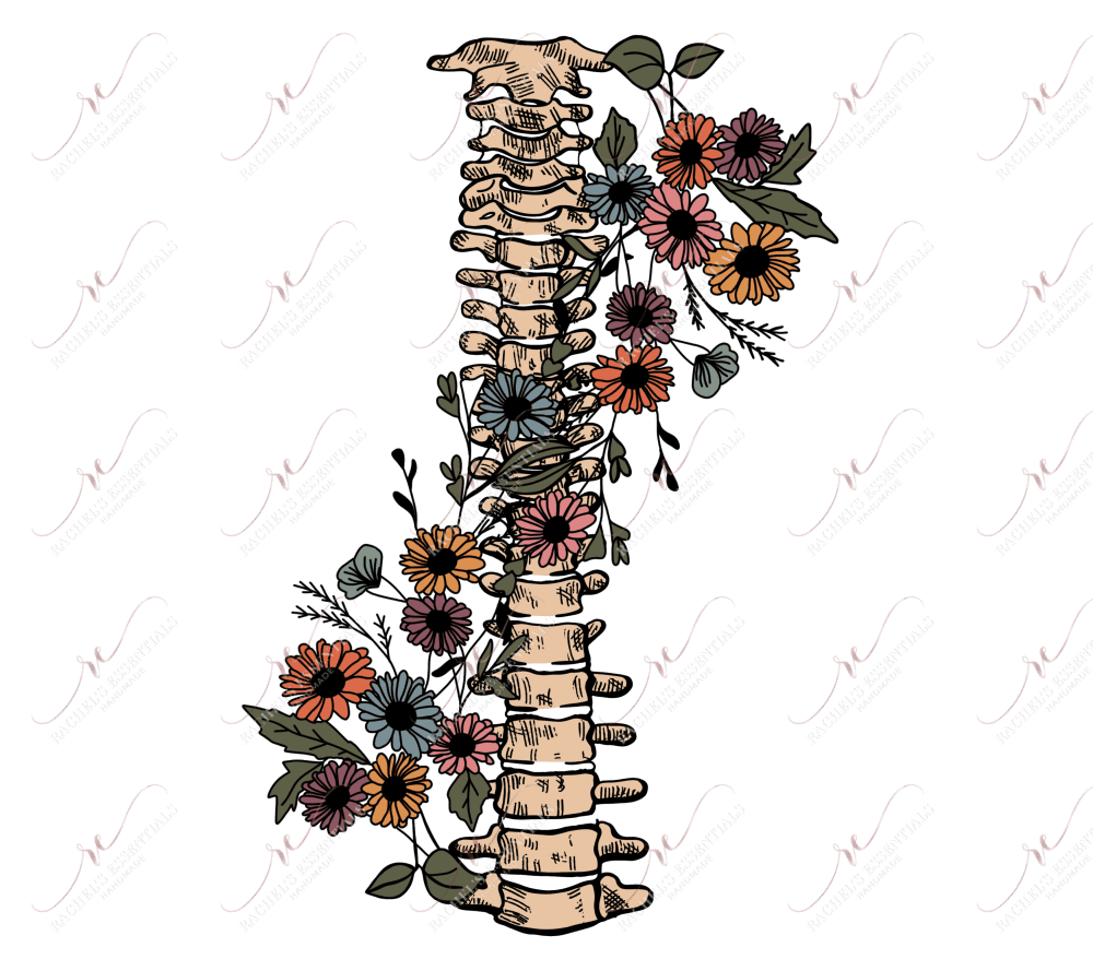 Skeletal Spine And Flowers - Ready To Press Sublimation Transfer Print Sublimation