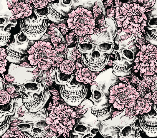 Skull And Flowers Pink - Ready To Press Sublimation Transfer Print Sublimation