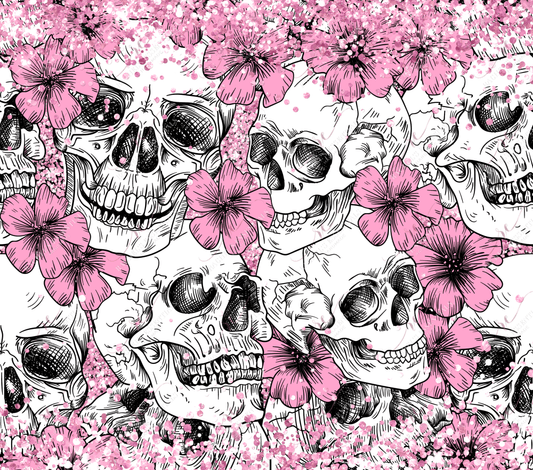 Skulls And Flowers Pink - Ready To Press Sublimation Transfer Print Sublimation