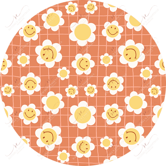 Smiley Face Flowers Car Coaster - Ready To Press Sublimation Transfer Print Sublimation