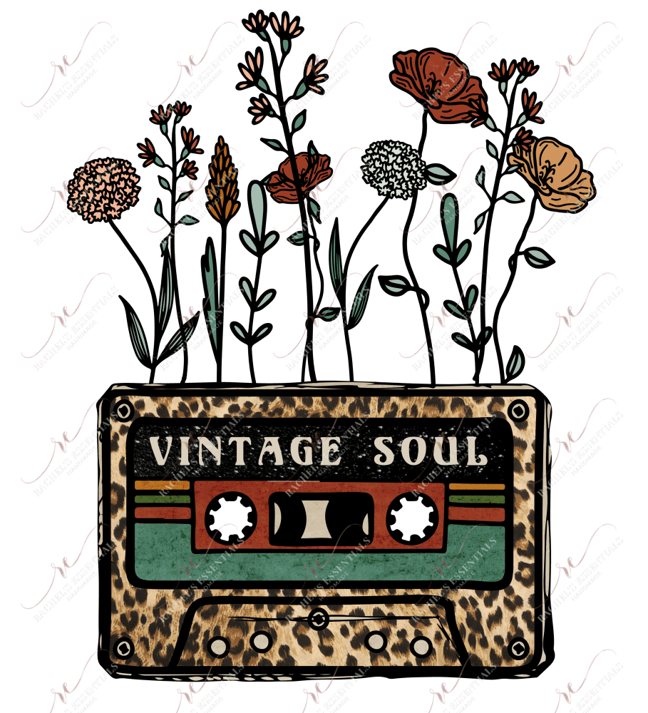 Vintage Soul Cassette And Flowers - Ready To Press Sublimation Transfer Print Sublimation
