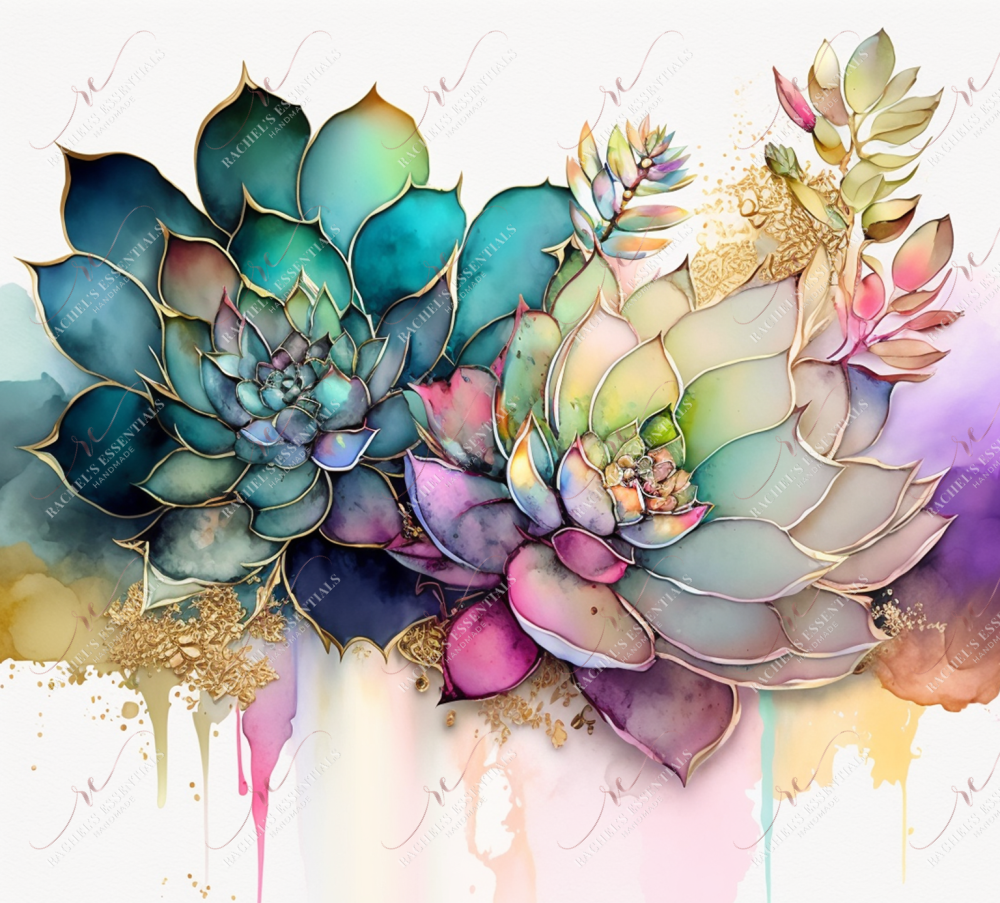 Watercolor Succulents - Ready To Press Sublimation Transfer Print Sublimation