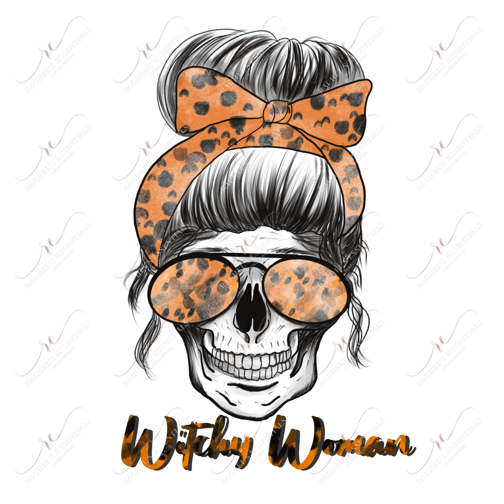 Sublimation 1.99 Witchy woman messy bun skull - ready to press sublimation transfer print freeshipping - Rachel's Essentials