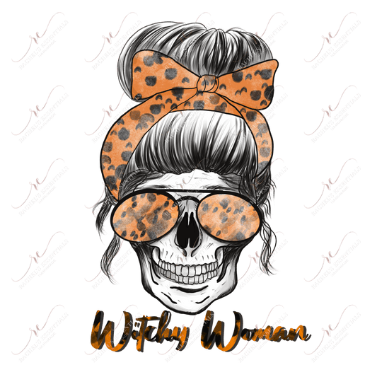 Sublimation 1.99 Witchy woman messy bun skull - ready to press sublimation transfer print freeshipping - Rachel's Essentials