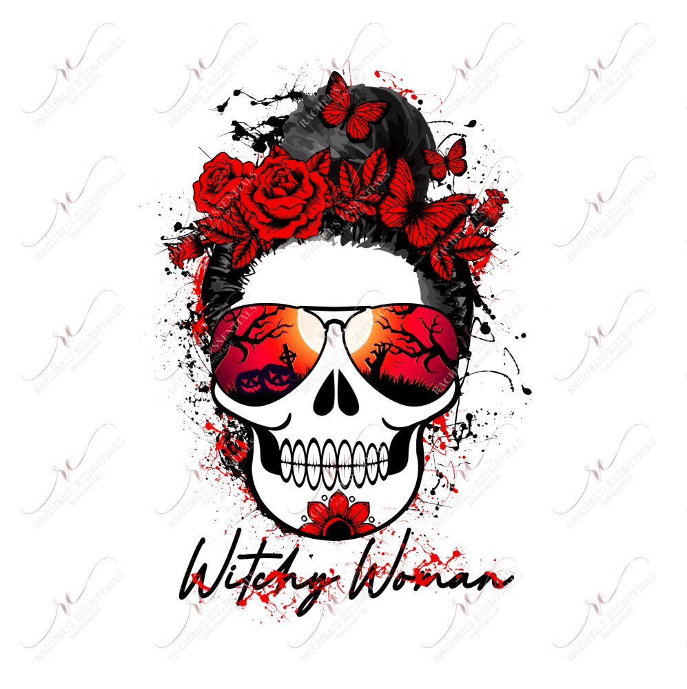 Witchy Woman Messy Bun Skull - Sublimation Print Transfer Ready To Press